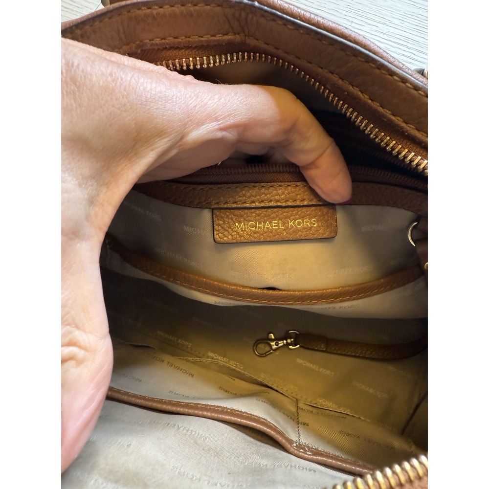 Michael Michael Kors Mercer Pebbled Brown Leather Double Handle Satchel Handbag‎ - Picture 3 of 16